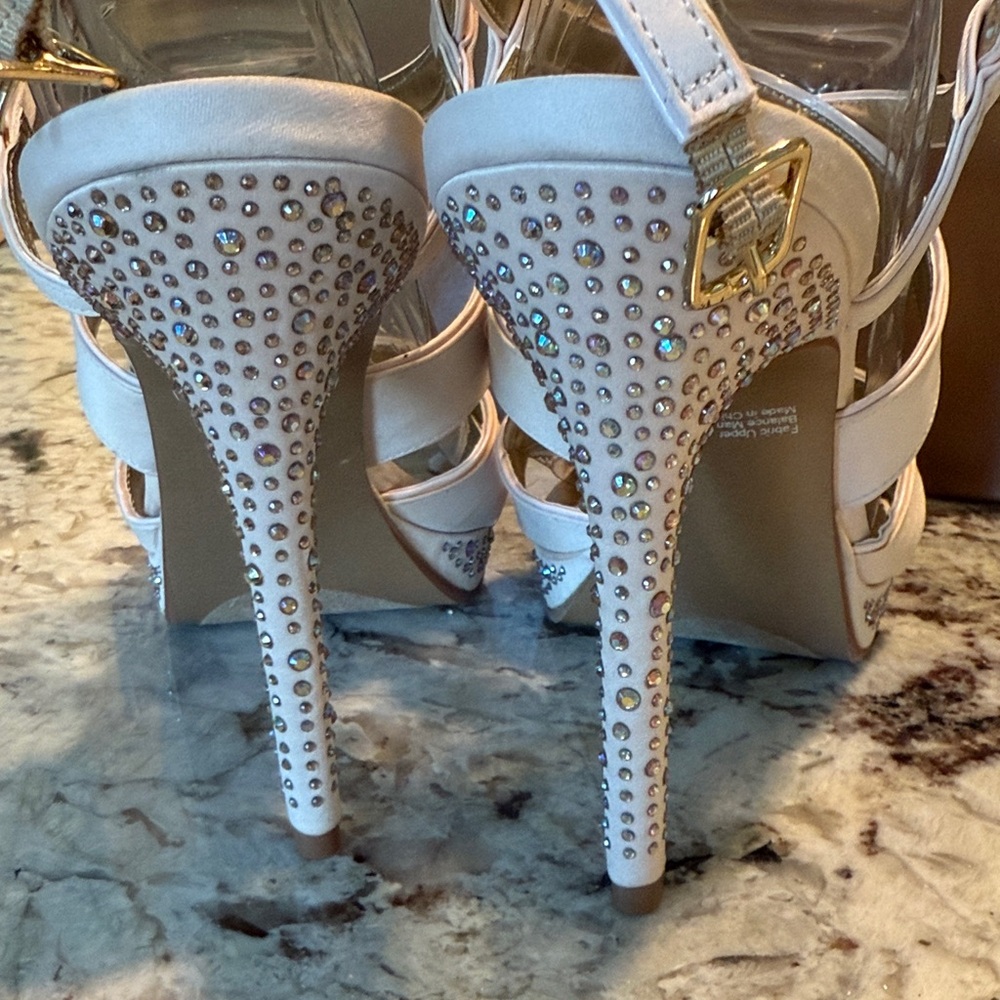 Audrey Brooke Women's Blush Heeled Sandals w/ Rhinestones - Picture 9 of 12
